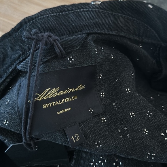 Allsaints Eve Studded Denim Biker Jacket in Washed Black Size 12 - Picture 5 of 11